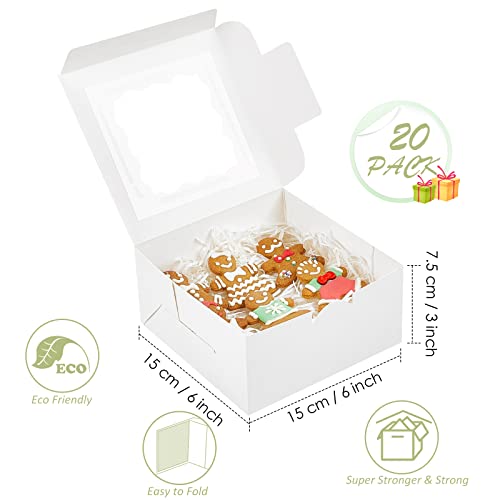 30 Pack 6x6x3 Inch White Bakery Boxes With Window - Cake & Pastry Display Boxes