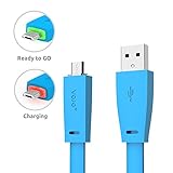 VOJO BASIC2 Samsung Note 4 S5 Charging Cable with Light [Blue], 4FT/1.2m High Speed 2.0 A Male to B Micro USB Sync and Charge for Galaxy S5 S7 S6 Edge 5 HTC ONE M8 M9 LG G4 G5 G3, Canon Nikon Camera