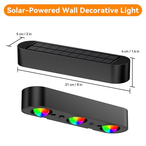 Solar Fence Lights, RGB Solar Wall Lights with 8 Colors & 11 Modes, Bacane Waterproof Solar Lights Outdoor for Patio, Backyard, Stairs, Garden, Black, 4-Pack