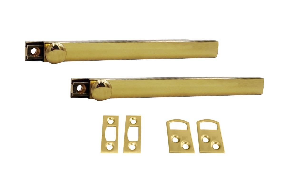 QCAA Heavy Duty Solid Brass Concealed Surface Bolt, 6", Polish Brass, 2 Pack, Made in Taiwan