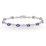Sterling Silver Genuine, Created or Simulated Gemstone Oval-Cut Swirl Tennis Bracelet
