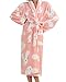 Chancen Women's Rabbit Patterned Fleece Bathrobe Sleep Robe Plush Spa Robe Pink
