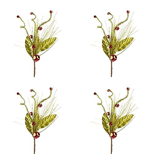 Glitter and Metallic Pine and Jingle Bell Sprays | 4 Sprays | for Indoor Decor