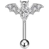 Niaspi 16G Bat Eyebrow Ring for Women Surgical Steel Sparkling CZ Diamond Eyebrow Tragus Cartilage Studs Multifunction Piercing Barbell Dainty Body Piercing Jewelry