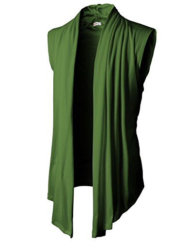 H2H Men's Shawl Collar Sleeveless Cardigan with No Button OliveGreen US L/Asia XL (KMOCASL01)