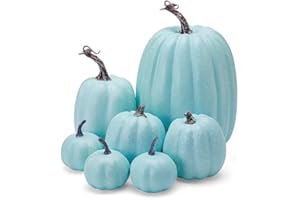 woshilaocai 7PCS Artificial Pumpkins Décor Fall Harvest Thanksgiving/Halloween Holiday Farmhouse Decorations for Home (Blue&Speckles)