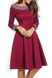 Meaneor Women's Vintage Polka Dot Neckline A-line Cocktail Party Dress, Wine Red (Medium)