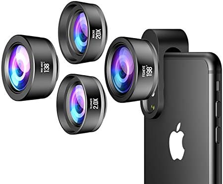 NELOMO Cellphone Camera lens 4 in 1 Phone Lenses Kit Compatible with Iphone XS XR X 8 Samsung Galaxy Huawei Macro Lens, 2.0X Zoom Telephoto Lens, 138 Degree Wide Angle Lens, 198 Degree Fisheye Lens