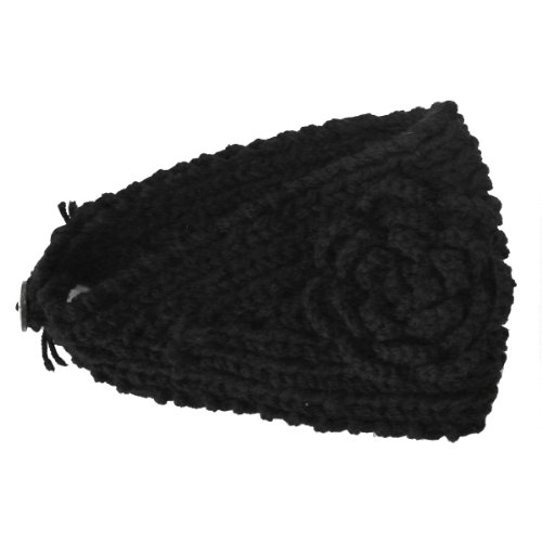 Wrapables Hand Knit Winter Warmth Floral Headband, Black