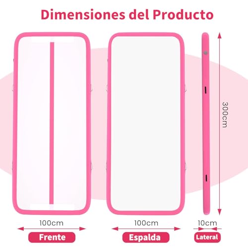 Colchoneta Gimnasia 300 * 100 * 10CM, Tapete Inflable de Gimnasia con Bomba de Aire Eléctrica, para el Hogar o el Gimnasio