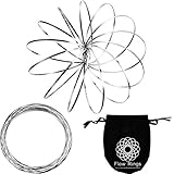 Maxdot 2 Pack Flow Ring Spinner Ring Arm Slinky Toy Interactive 3D Sculpture Ring for Kids Teens Adults Spinning Metal Globe Slides Down Arms (Silver)