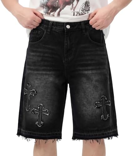 Ponitrack Reverse Pocket Jorts Men Y2k Embroidered Denim Shorts