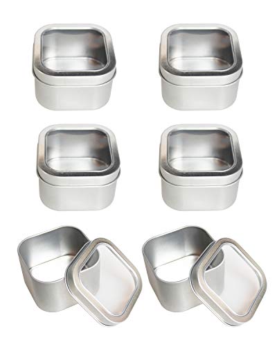 Empty 8-Ounce Capacity Square Silver Metal Tins with Clear Window for Candle Making, Candies, Gifts & Treasures (6 Pack) - Thumbnail 6