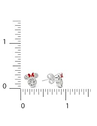 Disney Minnie Mouse - Pendientes de plata de ley con circonita cúbica y lazo esmaltado rojo para mujer, diseño de Mickey, 90 cumpleaños