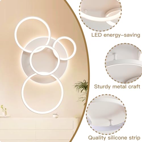 MOUNM Modern LED Ceiling Light, Bedroom Chandelier, Dimmable LED Ceiling Light, 3000 K-6000 K for Living Room, Bedroom, Dining Room, 60 W, 5600 lm