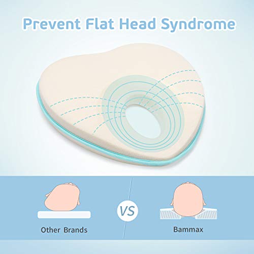 Anti Flat Head Baby Pillow, Bammax Memory Foam Pillow for Newborn Baby Head Shaping Pillow (0-12 Months), with Washable Pillow Case