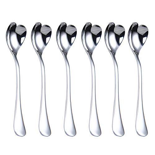 HISSF Coffee Spoon, 18/10 Stainless Steel Dessert Spoon, Espresso Spoons Set of 6, 4.9 inches Heart Shaped Stir Spoon for Tea, Cocktail, Sugar, Ice Cream, Cute Gift for Friends - Thumbnail 7