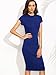 MakeMeChic Women's Short Sleeve Classy Solid Stretchy Wear to Work Pencil Dress Blue L