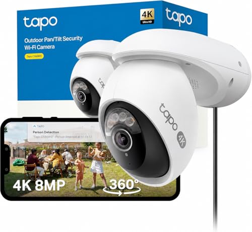 Tapo C560WS 4K 360° WLAN-Überwachungskamera für außen, Wi-Fi 6 Dual-Band, Farbnachtsicht, kostenfreie KI-Erkennung, Smart Tracking, Licht- & Ton-Alarm