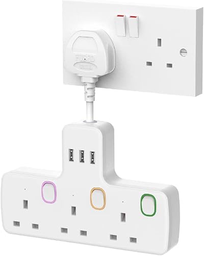 Mscien Multi Plug Extension 3 Way 3 USB Switched Socket 3250W