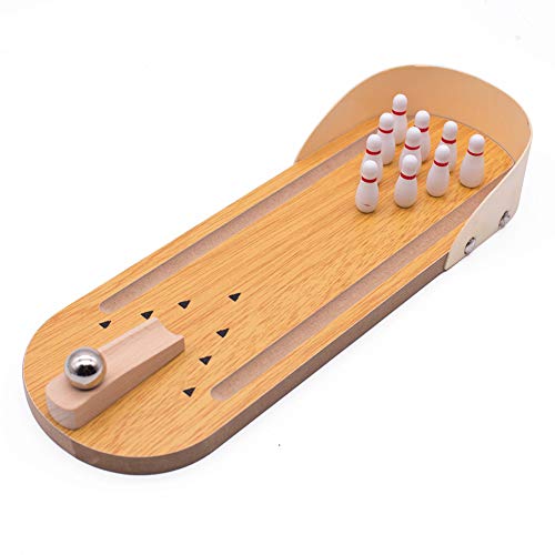 Indoor Wooden Mini Bowling Game Set - Best Family Party Desktop Toys for Kids Adults Wood Finger Hand Stress Relief and Kill Time Toys Home Office Decor Board Games Desk Tabletop Toy