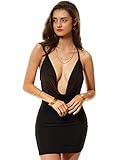 LE3NO Womens Sexy Bodycon Deep V Neck Backless Halter Mini Party Club Dress