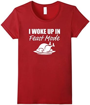 Womens I Woke Up In Feast Mode Shirt White Turkey Design Tee Medium Cranberry