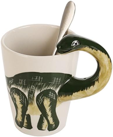 Novelty Funny Hand Painted Dinosaur Coffee Mug - Tanystropheus 3D Handle Handmade 11 oz Porcelain Tea Cup Unique Ideal Gifts