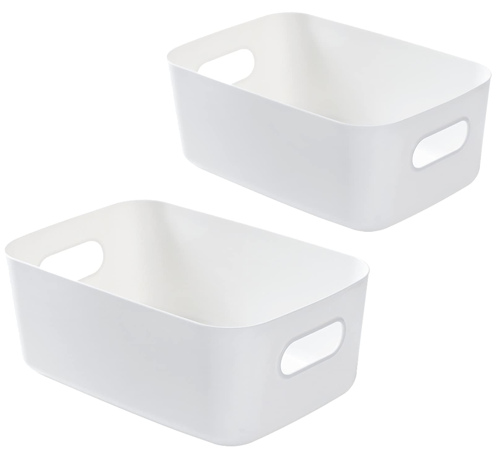 Bgfuni 2pcs Storage Baskets With Handle, Plastic Organizer Boxes for Kitchen, Home, Office, Bathroom - 20x14x7.5cm (White)