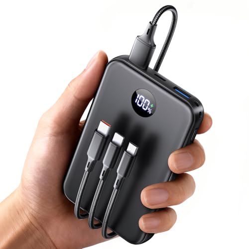 Power Bank 27000mAh, Ultra Kompakte Powerbank Schnellladen USB C, Externer Akku mit LED Display & 3-in-1 Kabel, Tragbares Ladegerät mit 3 Ausgängen fü