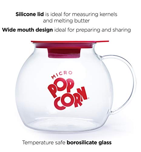 Original Microwave Micro-Pop Popcorn Popper, Borosilicate Glass, 3-in-1 Silicone Lid, Dishwasher Safe, BPA Free, 3 Quart