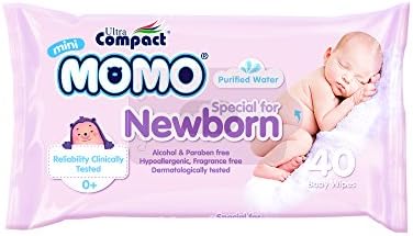 Ultra Compact Mini Momo Newborn Hypoallergenic Fragrance Free Baby Wipes 40ct (Pack of 3)