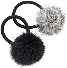Jocelyn Women's Fur Pony Holder Set, Black/White, One Size
