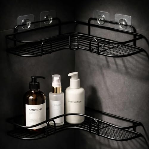 Kit 2 Prateleiras de Canto para Banheiro Sem Furo – Porta Shampoo e Sabonete Organizador para Box Design Moderno em Alumínio Antiferrugem com Fixação Adesiva