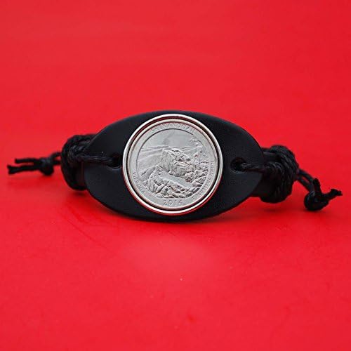 US 2014 Virginia Shenandoah National Park Quarter BU UNC Coin Genuine Black Leather Cuff Bangle Bracelet NEW - America the Beautiful