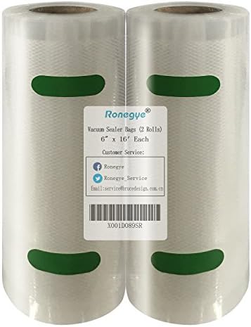 Upgraded! Upgraded! Upgraded! Vacuum Sealer Storage Bags Rolls Embossed on Both-Sides with Commercial Grade for Food Saver, FDA Approved, BPA Free, 2 Rolls of 6" x 16' Each, Clear