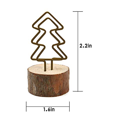 Wooden Base Place Card Holder, Amytalk 12 Sets Real Wood table numbers card holders With Christmas Tree Metal Shape, Table Card, Photo Card, Menu Card, Name Card Holder Memo Clips Mem (Christmas Tree)