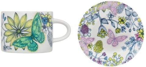 Iittala Runo by Arabia Butterfly Teacup and Saucer Set, Service for 4