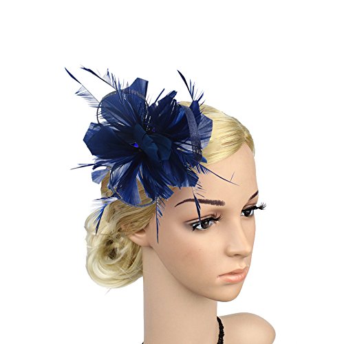CHUANGLI Feather Headware Fascinator Hair Clip Plume Pillbox Cocktail Derby Hat Hair accessories Navy Blue