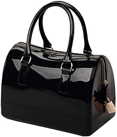 Ladies Summer Jelly Pillow-shaped Top Handle Handbag Candy Color Transparent Crystal Purse (Black)