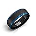 Mens Wedding Band Two Tone Brushed Black Tungsten Ring 8mm Blue Step Edge Comfort Fit