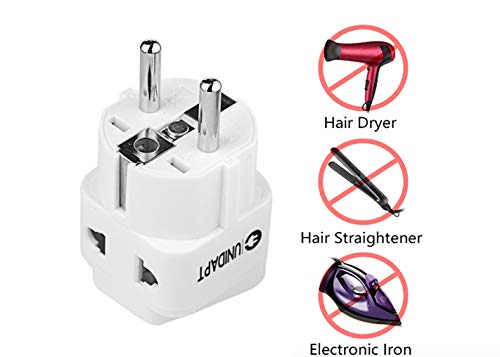 European Plug Adapter, Unidapt Adapters for Europe, 2 in 1 input - EU Travel Plug Power Adapter, Schuko type E-F Outlet Wall Chargers, Euro, France, Germany, Spain (3 piece) - Thumbnail 3
