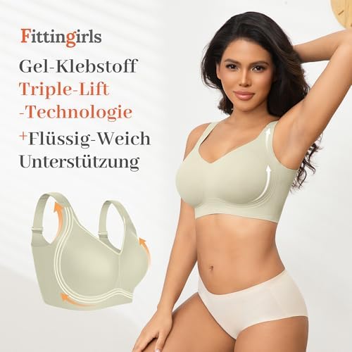 Bügelloser BH Damen Ohne Bügel, V-Ausschnitt Nahtlos Gepolstert Push Up BH mit Starkem Halt für Große Brüste Große Größen
