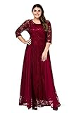 ESPRLIA Women's Plus Size Floral Lace 3/4 Sleeve Wedding Maxi Dress (3X, Wine)