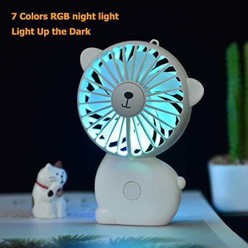 FULLOSUN Portable Handheld Fan, Mini Desktop Personal Fan with USB Rechargeable Battery Operated Built-in Color Light, Summer Accessory for Office Household Outdoor Sport Traveling Camping