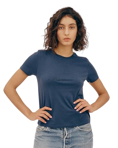 Organic Basics Women's True Regular Cotton Crew Neck Short-Sleeve Tee Shirt, Mi…