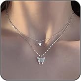 Sora Tuki Layered Butterfly Necklace for Women Dainty Choker Necklaces Trendy Butterfly Jewelry