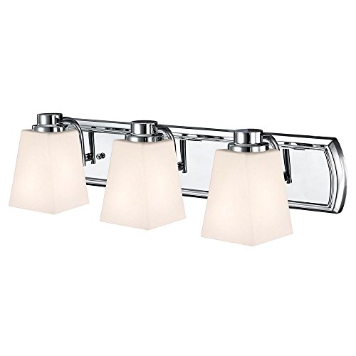 3Light Bath Vanity Light in Chrome and Square White Glass