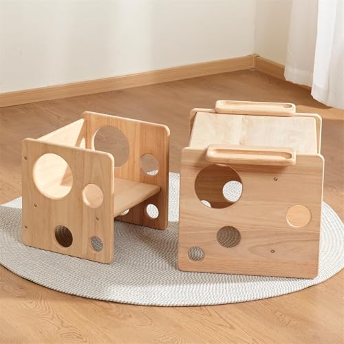 AM ANNA Montessori Wooden Table and Chair Set, Kids Natural Wood Construction, Kids Activity Desk with Storage, 38x36x33cm Table and 31x30x28cm Chair