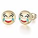 Emoticon Slide Charm Bracelet and Earrings Set and Love-Struck Coin Purse Inside White and Blue Box. Charms are 18K Gold Plated. Bracelet is 7